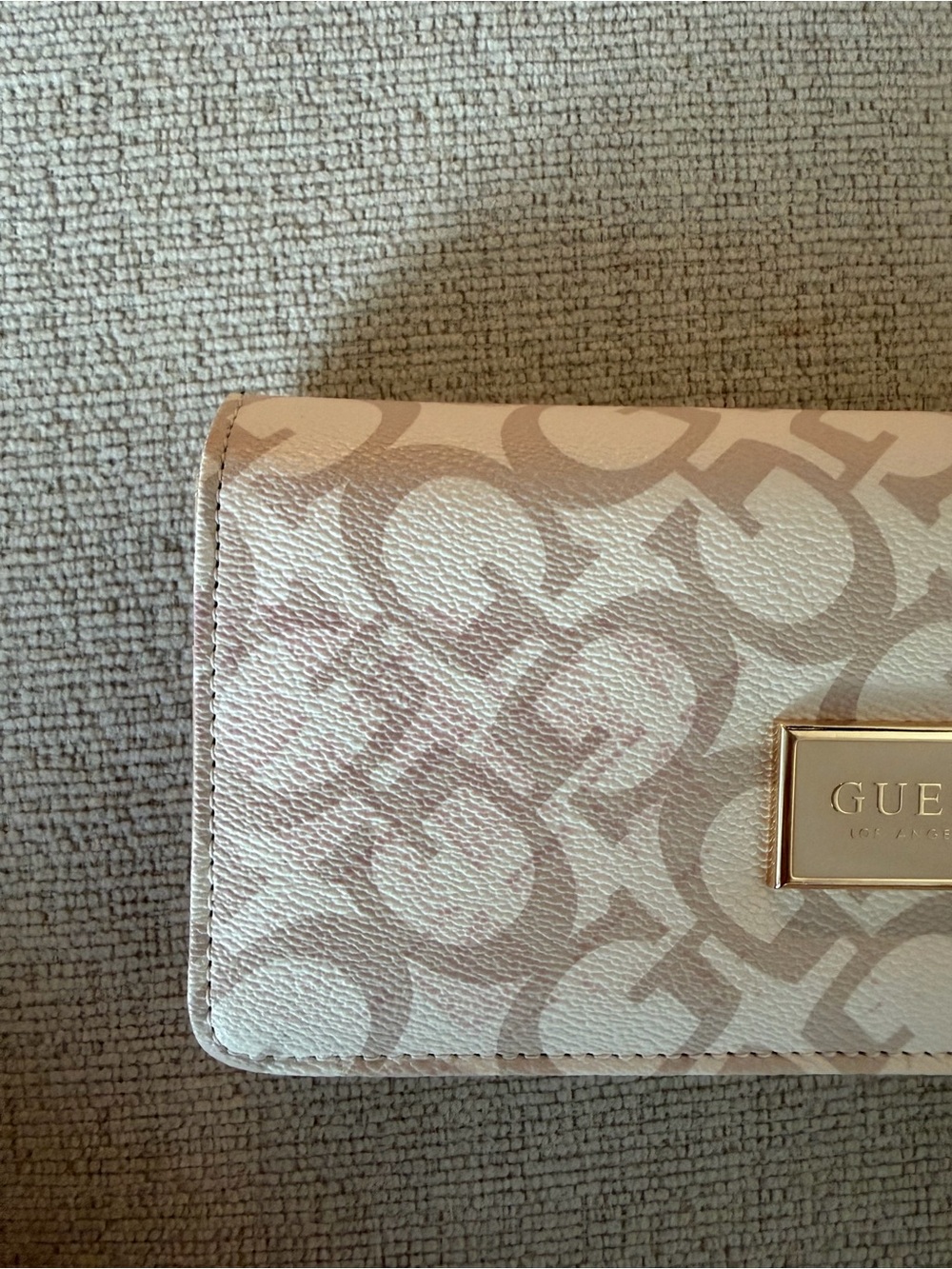 GUESS beige Signature Logo Wallet with Gold Plaque - Picture 2 of 5